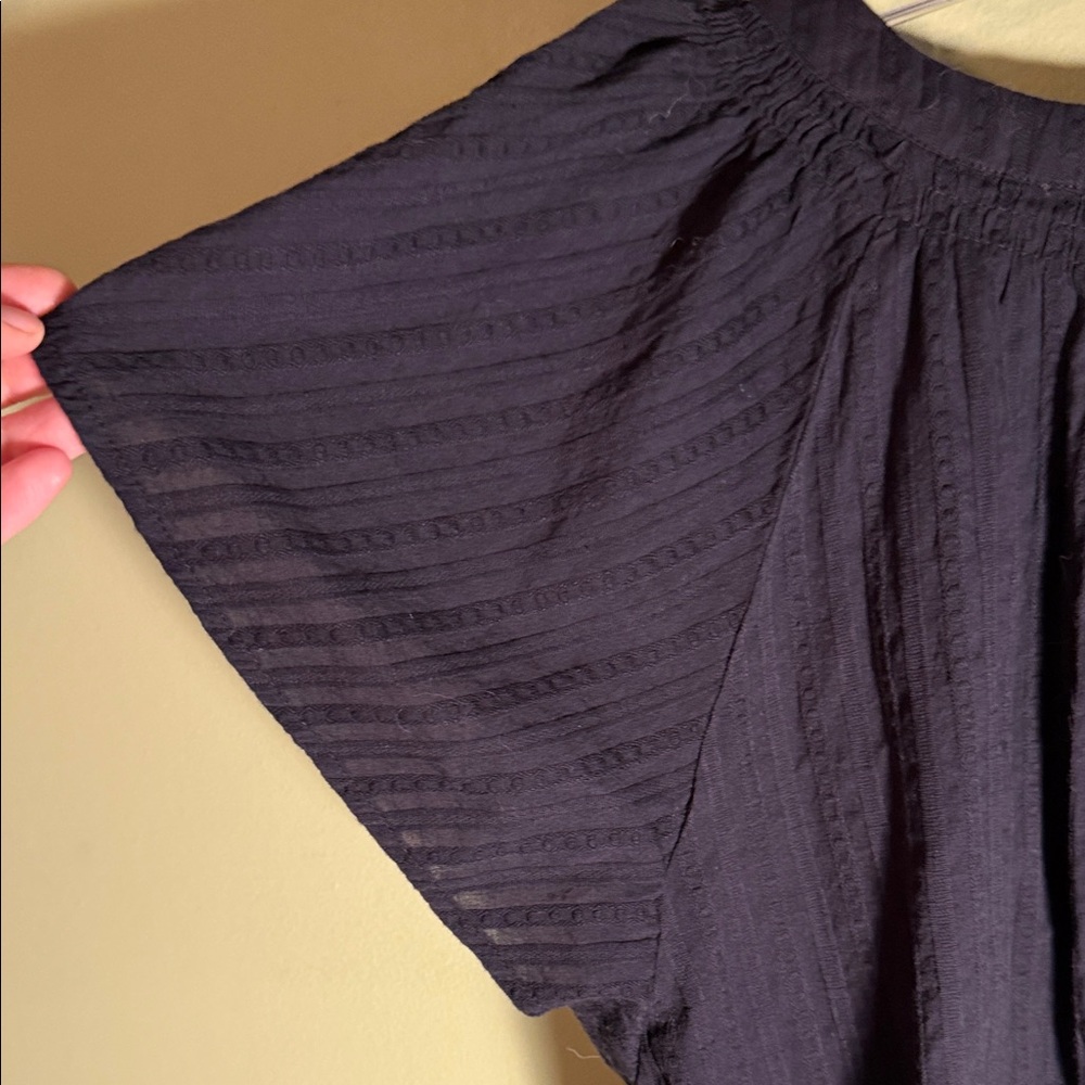 LOFT Navy Textured Flutter-Sleeve Button Front Blouse - Picture 8 of 11